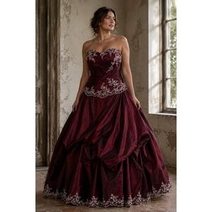 Allure Q731 Burgundy Beaded Embroidered Pickup Ball Gown Formal Dress 20